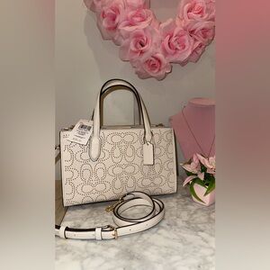 White & Gold Coach signature rivets small Nina tote NWT